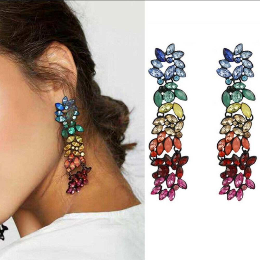 Colorfull Rhinestone Tressel Drop Earrings